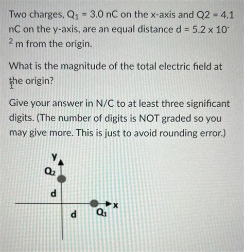 Solved Two Charges Q130nc On The X Axis And Q241 Nc On