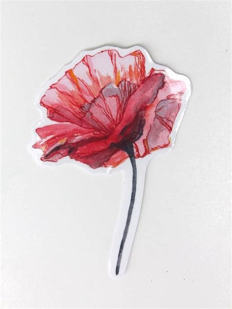 Poppy Sticker Vinyl Sticker Vinyl Flower Sticker Vinyl Etsy In 2021 Watercolor Stickers