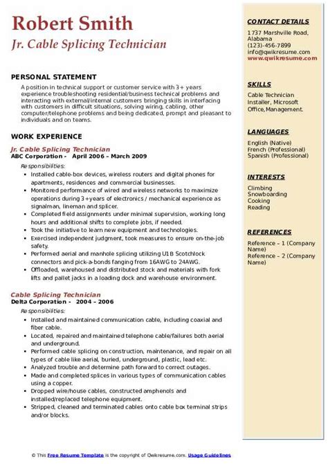 Cable Tech Resume Cable Technician Resume Examples Guide For