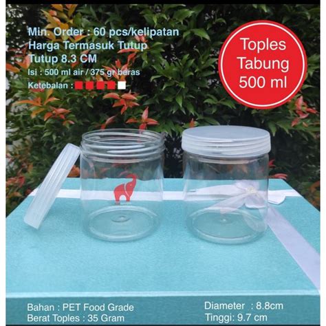 Jual Toples Tabung Silinder 600 Ml ISI 60 FREE KARDUS Toples Plastik