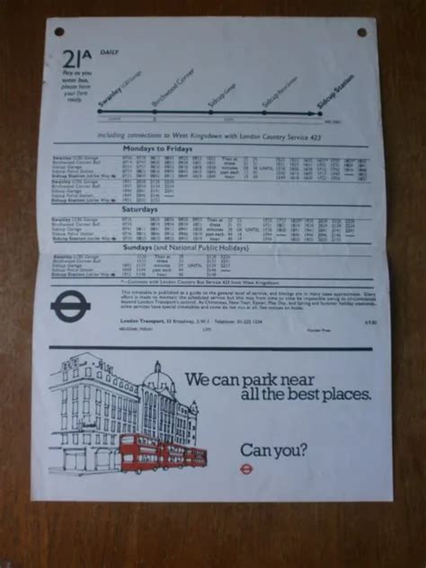 London Transport Bus Stop Timetable Panel Route 21a 1982 £120