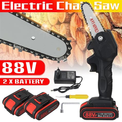 1080w 4 Inch 88v Mini Electric Chain Saw With 2pc Battery Woodworking Pruning One Handed Garden