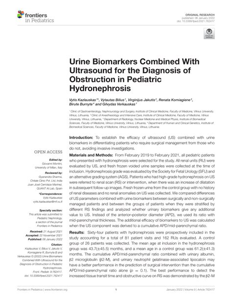 Pdf Urine Biomarkers Combined With Ultrasound For The Diagnosis Of Obstruction In Pediatric