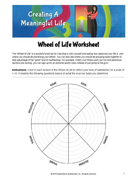 The Wheel Of Life Worksheet Pdf Psychology