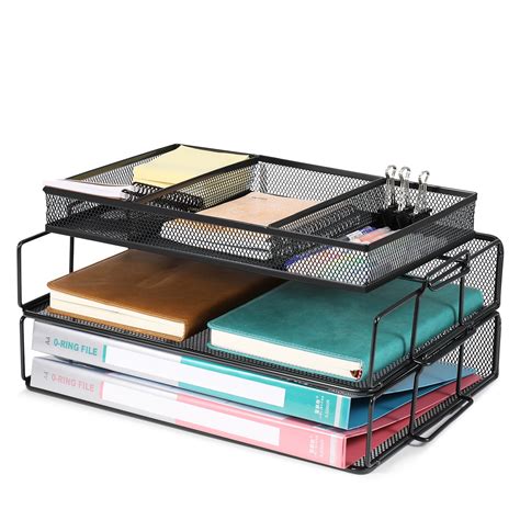 Stackable Letter Tray Desk Organizer 2 Tier Mesh Desktop File