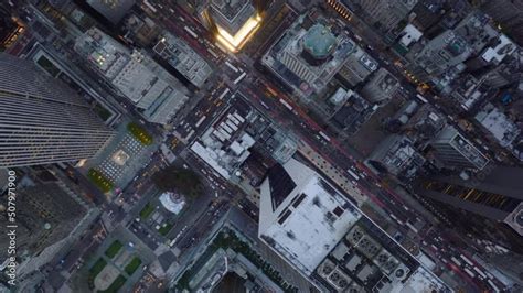 Aerial Birds Eye Overhead Top Down Panning View Of Traffic Jam In