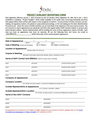 Fillable Online Delhi PROJECT SUNLIGHT REPORTING FORM Delhi Edu Fax