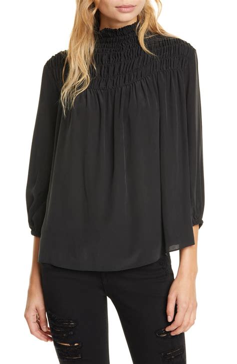 Frame Smocked Neck Silk Blouse Nordstrom