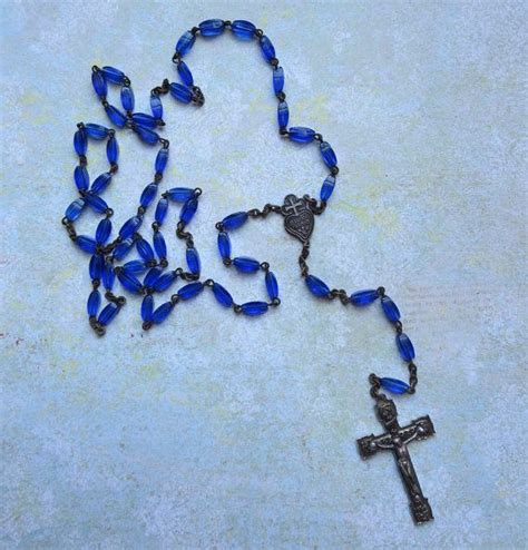 Vintage Brass Rosary Cobalt Blue Glass Beads And Passionists Etsy