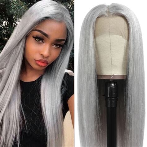 New Wig Human Hair Wigs Gray Lace Front Grey Silver Pre Plucked Brazilian Straight 13x4 Long