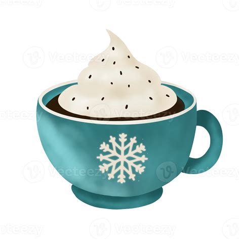 Hand Drawn Watercolor Illustration Of Hot Chocolate With Whipped Cream