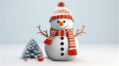 Premium Ai Image One Snowman With Red Scarf And Santa Hat On Isolated