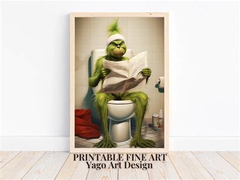 Christmas Grinch on Toilet Wall Art Print Grinch in Bathroom Grinch ...