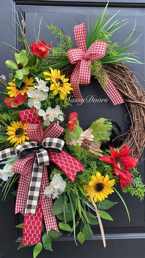 Rooster Wreath Farmhouse Wreath Rooster Front Door Wreath Farmhouse