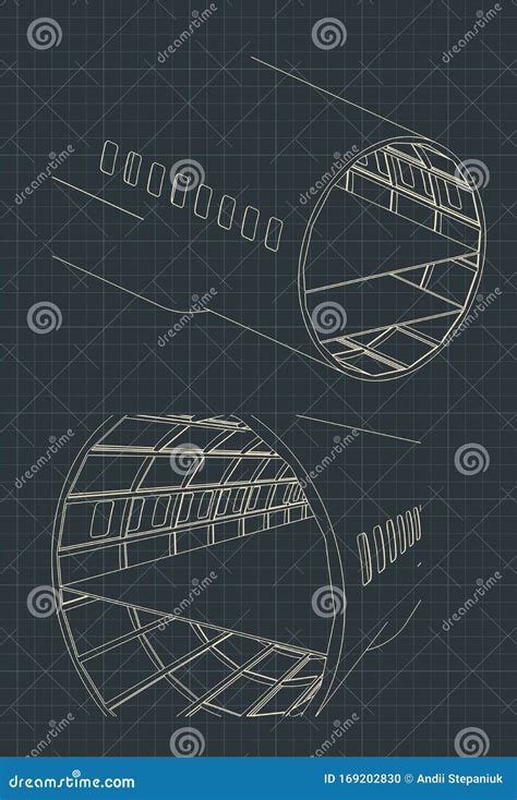 airplane fuselage sections drawings stock vector illustration