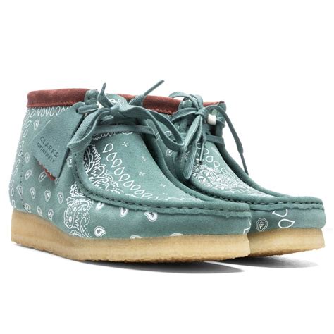 Clarks Wallabee Boot Green Paisley In 2022 Clarks Wallabees Clarks