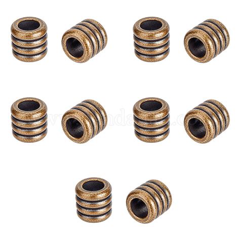 Wholesale Superfindings 10pcs Brass European Lanyard Bead Large Hole Antique Bronze Column