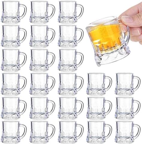 Breroa 24 Pieces Mini Plastic Beer Mugs 2 Ounce Mini Beer Mug Shot Glasses With