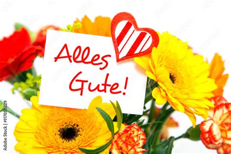 Blumenstrau Und Karte Alles Gute Stock Foto Adobe Stock