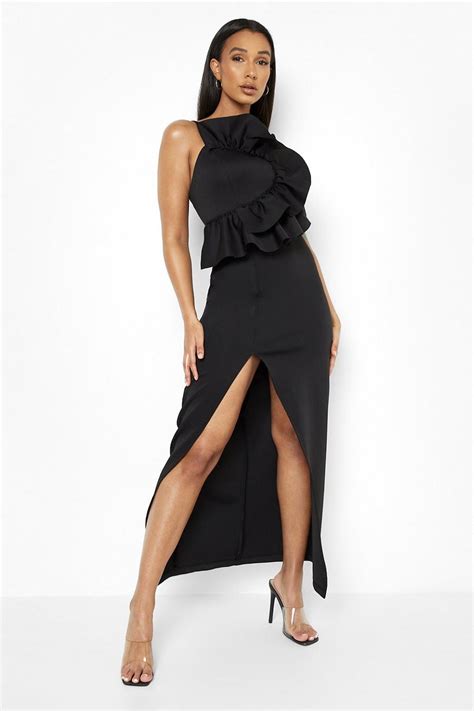 Bonded Scuba Frill Split Maxi Dress Boohoo Uk