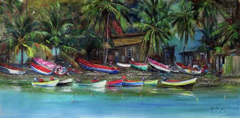 Saint Lucia Waterfront Painting By Jonathan Guy Gladding Jag Fine Art