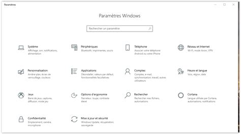 Accéder aux paramètres de Windows 10