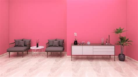 Premium Photo | Living room with gray sofa and foyer table with accessories and pink walls