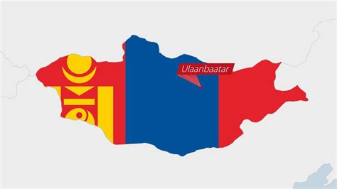 Mongolia Map Highlighted In Mongolia Flag Colors And Pin Of Country