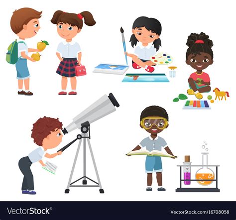 Cute pupils activity in school set little Vector Image