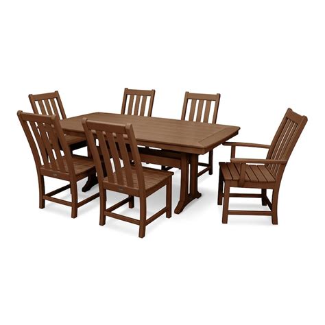 Polywood Vineyard 7 Piece Nautical Trestle Dining Set Teak Bbqguys