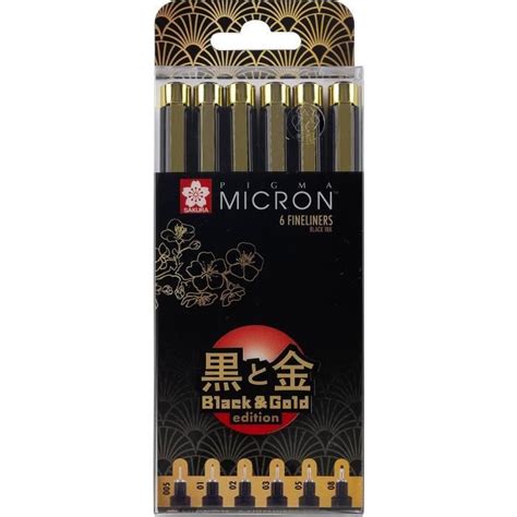 Pigma Micron Poxsdkb6Yos Black Gold Edition Lot De 6 Feutres À Pointe