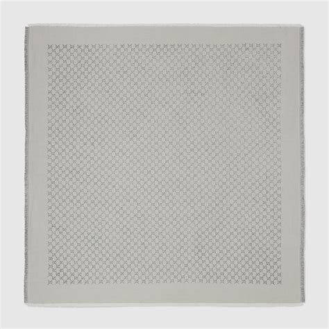 GG jacquard wool silk lamé shawl in white and light grey GUCCI US