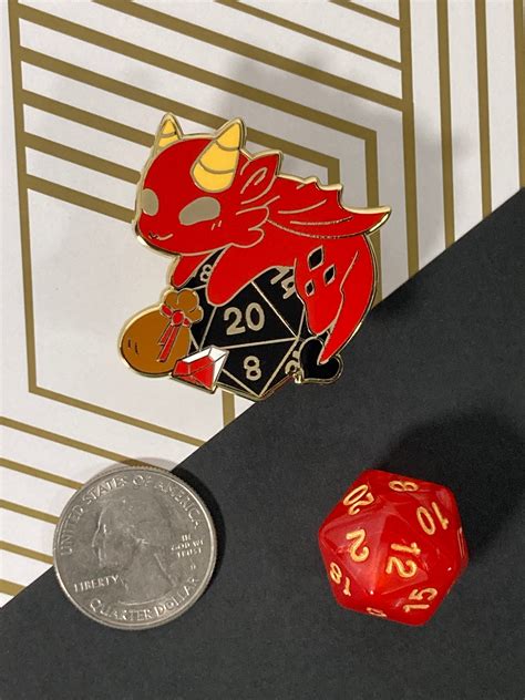 Dragon And Dice Hard Enamel Pin Dnd Pin Cute Pin Dragon Ttrpg 20