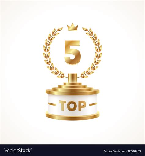 Top 5 Award Cup Golden Trophy With Laurel Vector Image