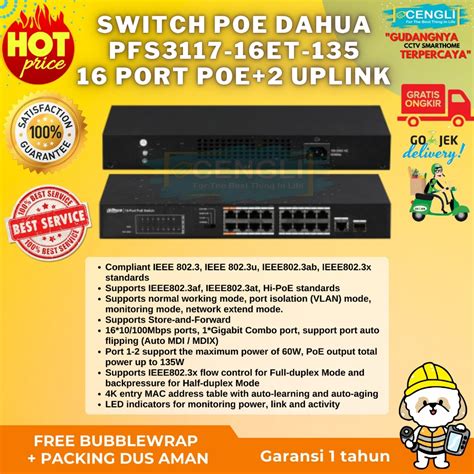 Jual DAHUA POE SWITCH HUB DH PFS3117 16ET 135 16 PORT POE 2 PORT UPLINK