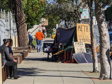 San Francisco Homeless Pedophile Camps by School With Fentanyl Sign