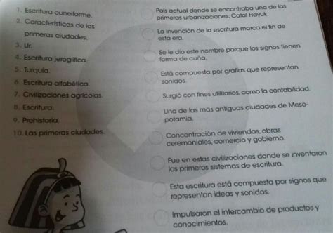 Relaciona Las Columnas Escribiendo El Numero Que Corresponda En Cada