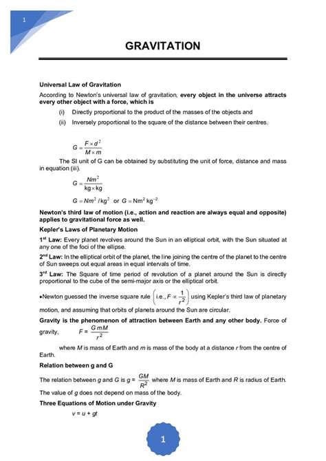 Physics Formula For Class 9 Gravitation Physics Wallah Physics