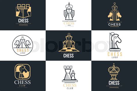 Chess Logo Set Design Element For Championship Tournament Chess Club