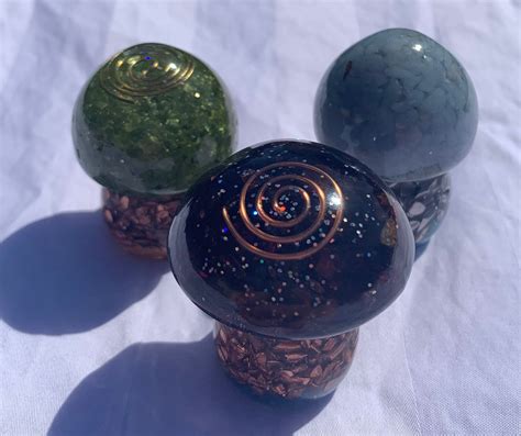 Set Of Mushroom Orgone Generators Garnet Peridot Angelite Etsy