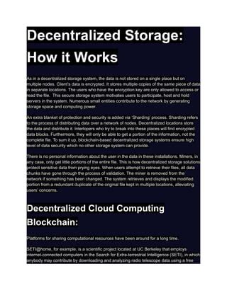 Decentralized Cloud Storage And Blockchian Pdf