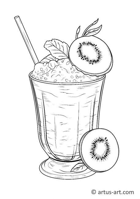 Kiwi Fruit Smoothie Coloring Page » Free Download » Artus Art