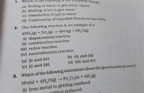 The Following Reaction Is An Example Of A Nh G O G No G H O