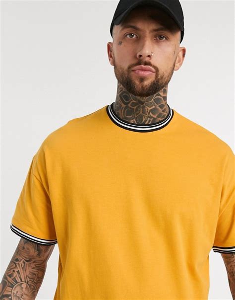 Asos Design Oversized Pique T Shirt With Tipping In Yellow Asos