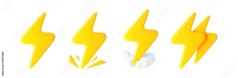 3d yellow lightning with sparks, clouds and double thunderbolt icons on ...