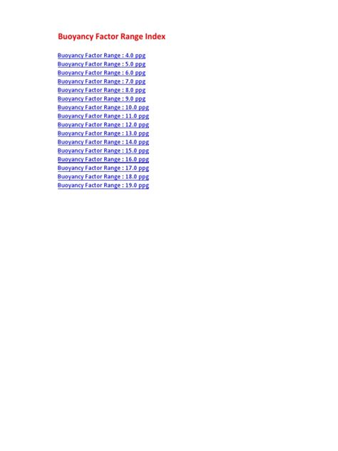 Buoyancy Factor Table Pdf Computer Data Nature