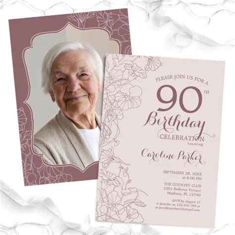 Floral Blush Dusty Pink Photo 90th Birthday Party Invitation Zazzle