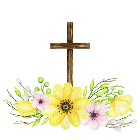 Sunflowers Cross Watercolor Floral Cross Clipart Easter Sublimation