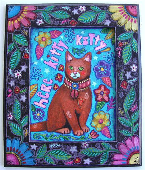 Original Whimsical Kitty Cat Folk Art Painting Etsy Folk Art Painting Whimsical Art