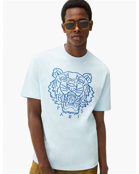 Kenzo Mens Embroidered Tiger T Shirt Sky Blue Tee